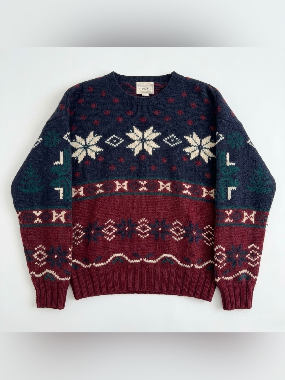 John Ashford Sport Navy, Burgundy & Cream Fair Isle Crewneck Sweater